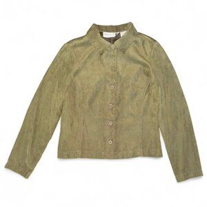 Vintage Victoria Holley 90's Olive Green Suede Shirt Jacket Shacket Button Down